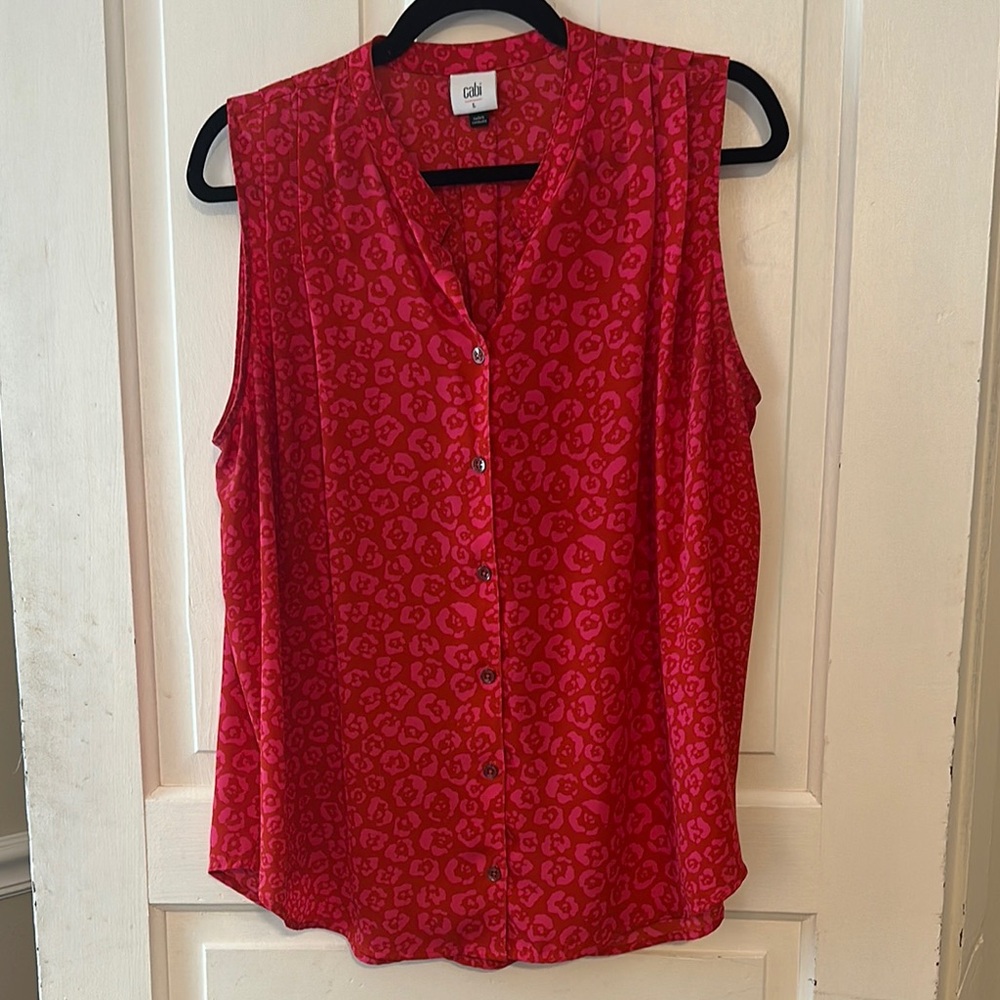 cAbi Red Sleeveless leopard Women's Top